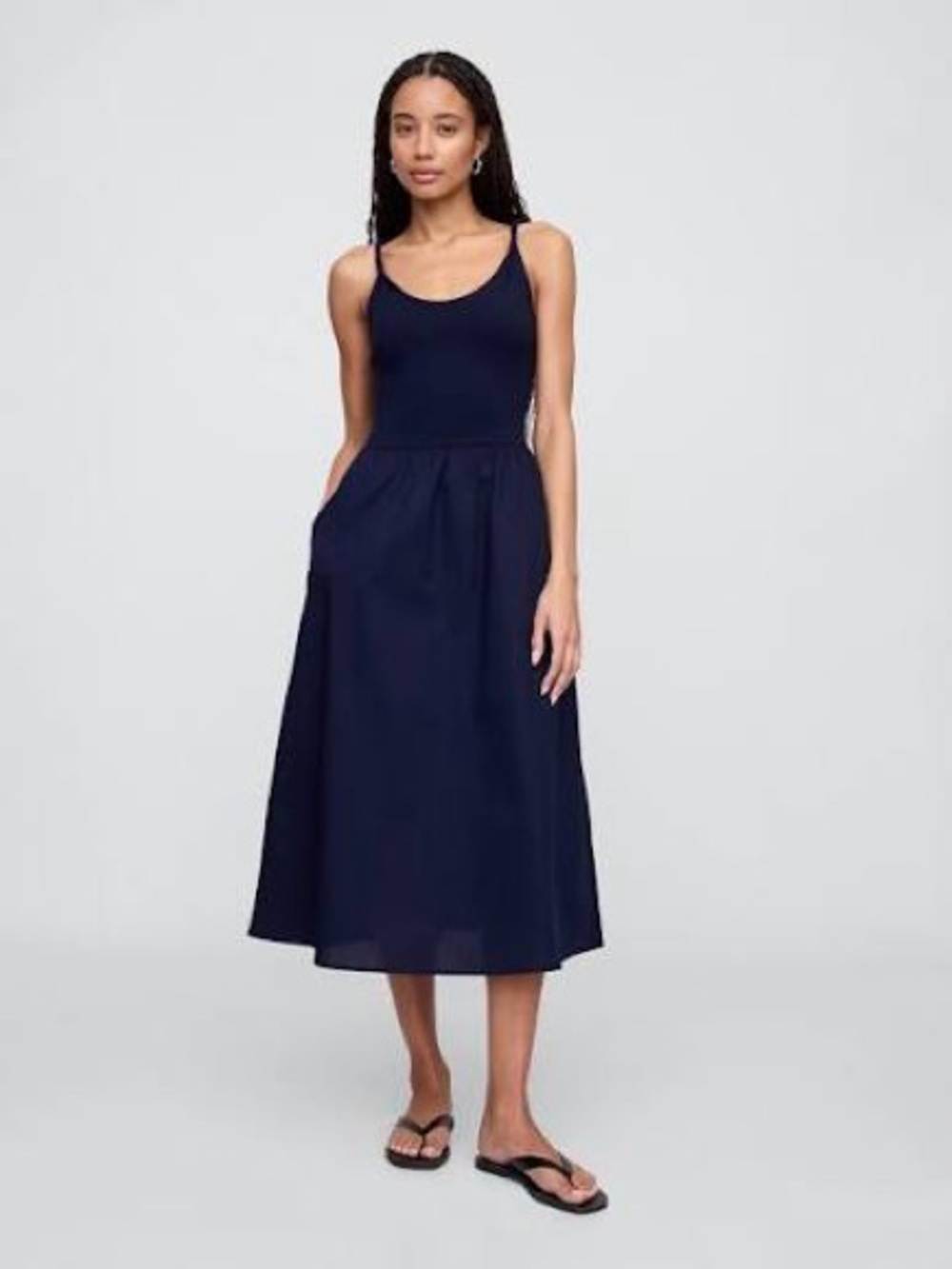Lemon Tart Twist Strap Sleeveless A-Line Midi Dress Back Blue Size Medium